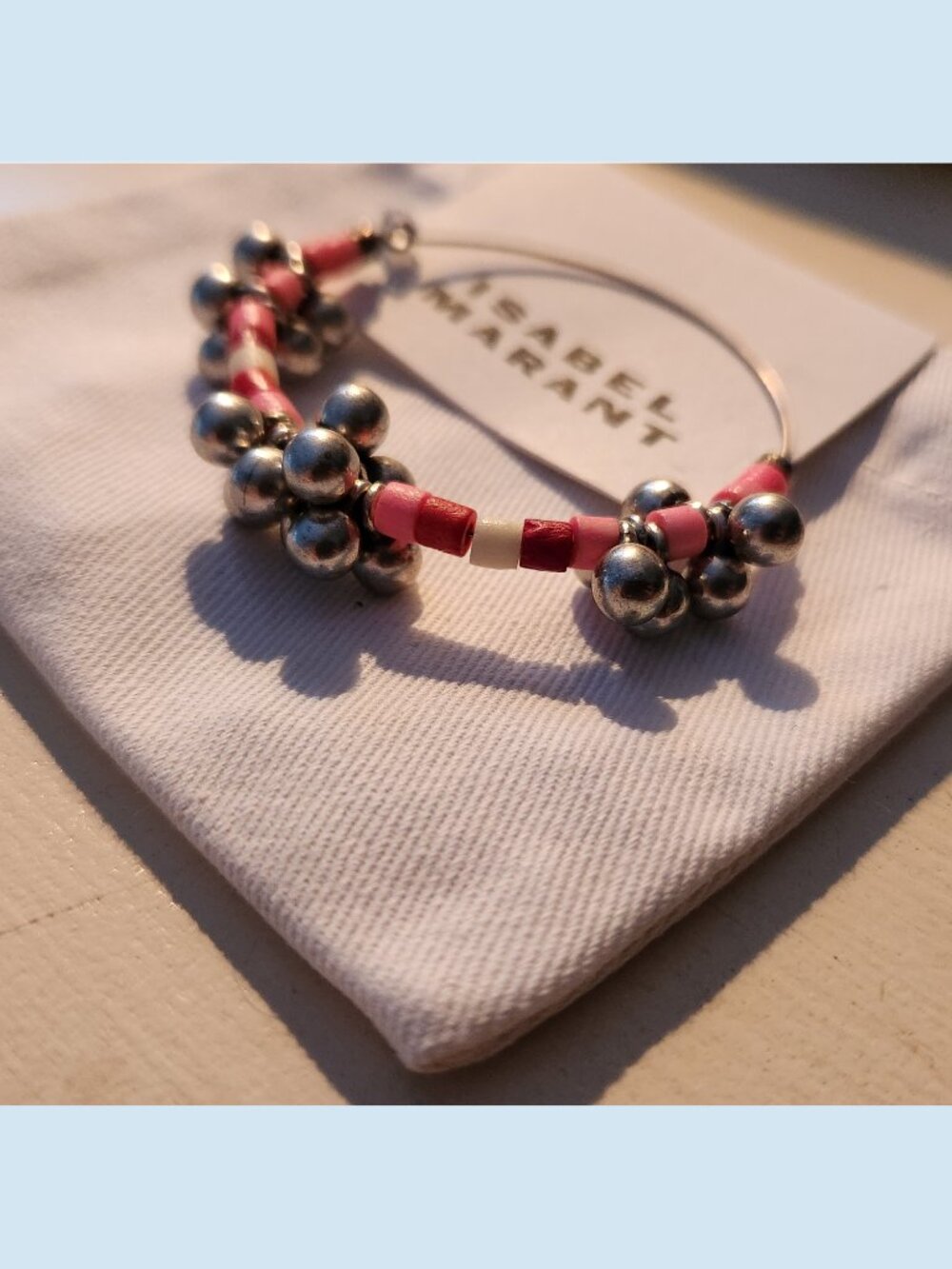 NWOT Isabel Marant Large Beaded Silver Hoop Earrings - Picture 4 of 4